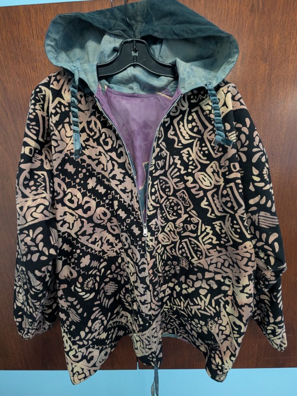 Vintage 90s Whimsigoth Celestial Sun & Moon Batik Hooded Zip Jacket